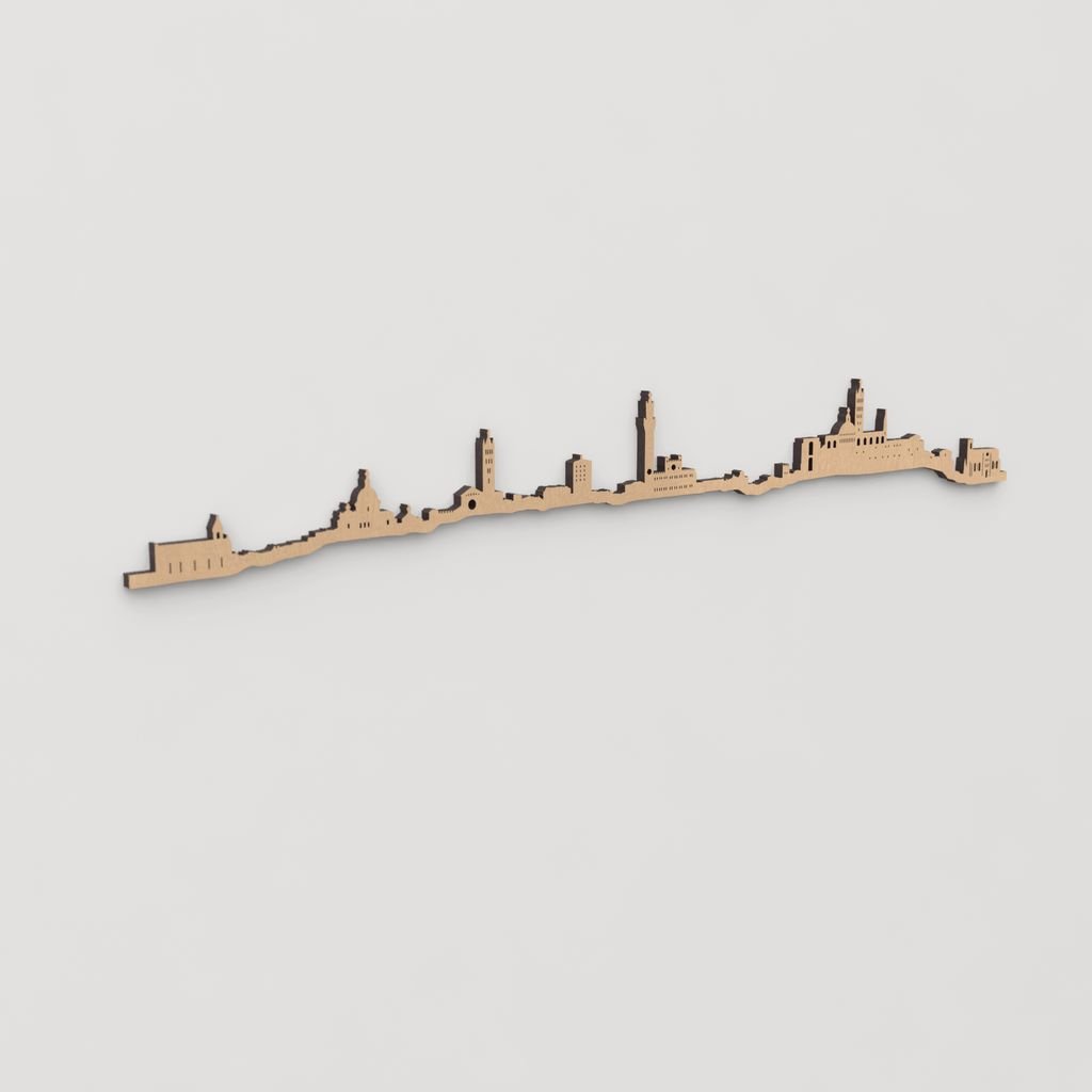 Decoración de pared con la silueta de Siena, una pieza de artesanía en madera.
