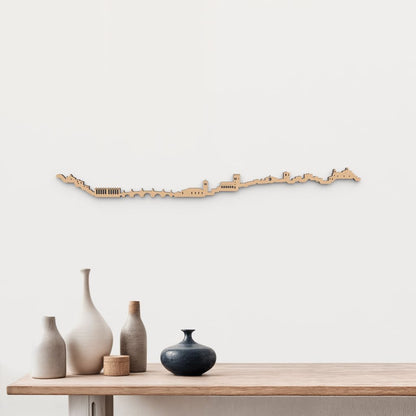 Silueta skyline de Soria en madera de abedul color marrón para decoración mural.