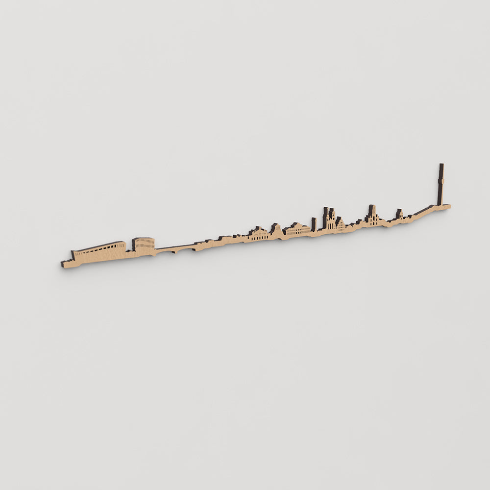 Skyline Stuttgart en madera, decoración de pared elegante y moderna.