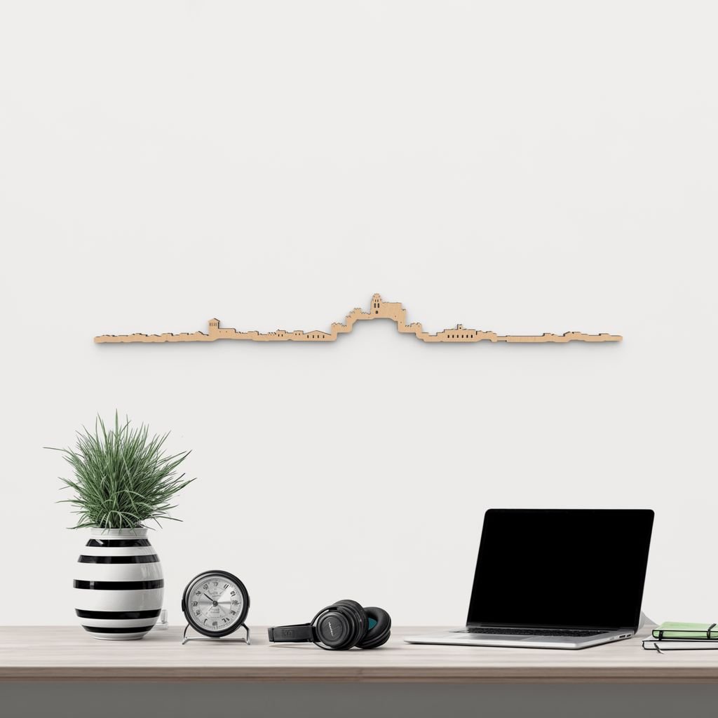 Silueta skyline de Turégano en madera de abedul color marrón para decoración mural.