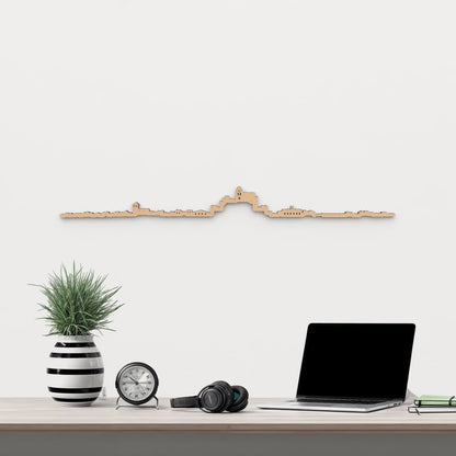 Silueta skyline de Turégano en madera de abedul color marrón para decoración mural.