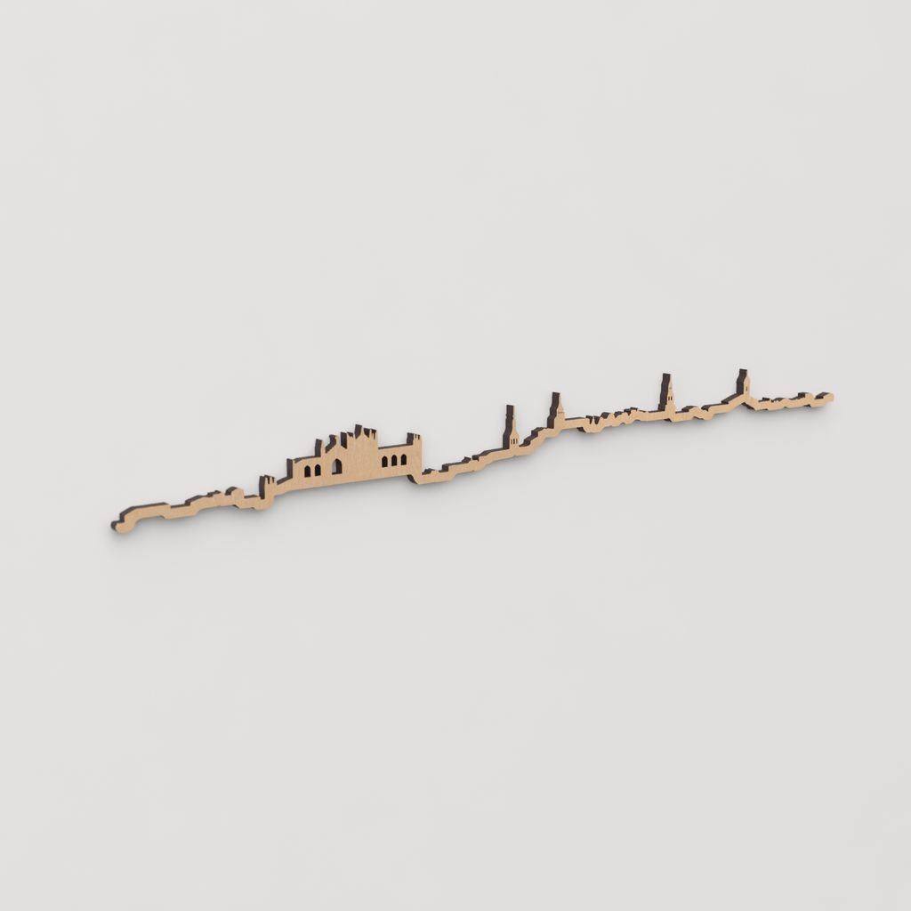 Decoración de pared con la silueta de Vitoria, una pieza de artesanía en madera.