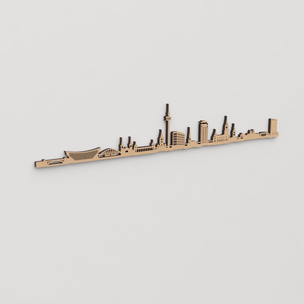 Skyline Wuppertal en madera, decoración de pared elegante y moderna.