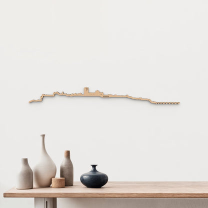 Silueta skyline de Zamora en madera de abedul color marrón para decoración mural.