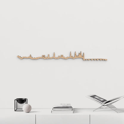 Silueta skyline de Zaragoza en madera de abedul color marrón para decoración mural.