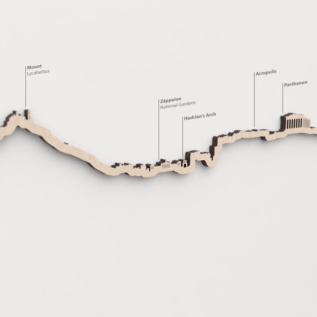 Primer plano de la Acropolis en la silueta de madera de Athens.
