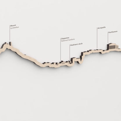 Primer plano de la Acropolis en la silueta de madera de Athens.