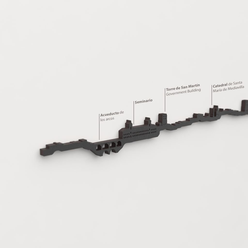 Detalle del Acueducto de los arcos en la silueta de madera del skyline de Teruel.