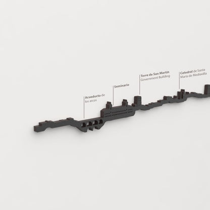 Detalle del Acueducto de los arcos en la silueta de madera del skyline de Teruel.