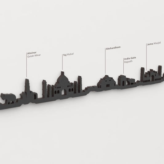 Skyline India – detalle del Alminar Qutab Minar en madera negra.