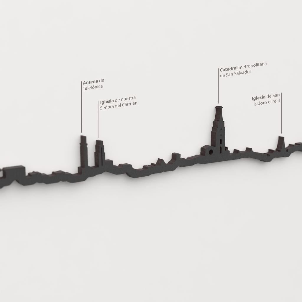 Skyline Oviedo – detalle de la Antena de Telefónica en madera negra.