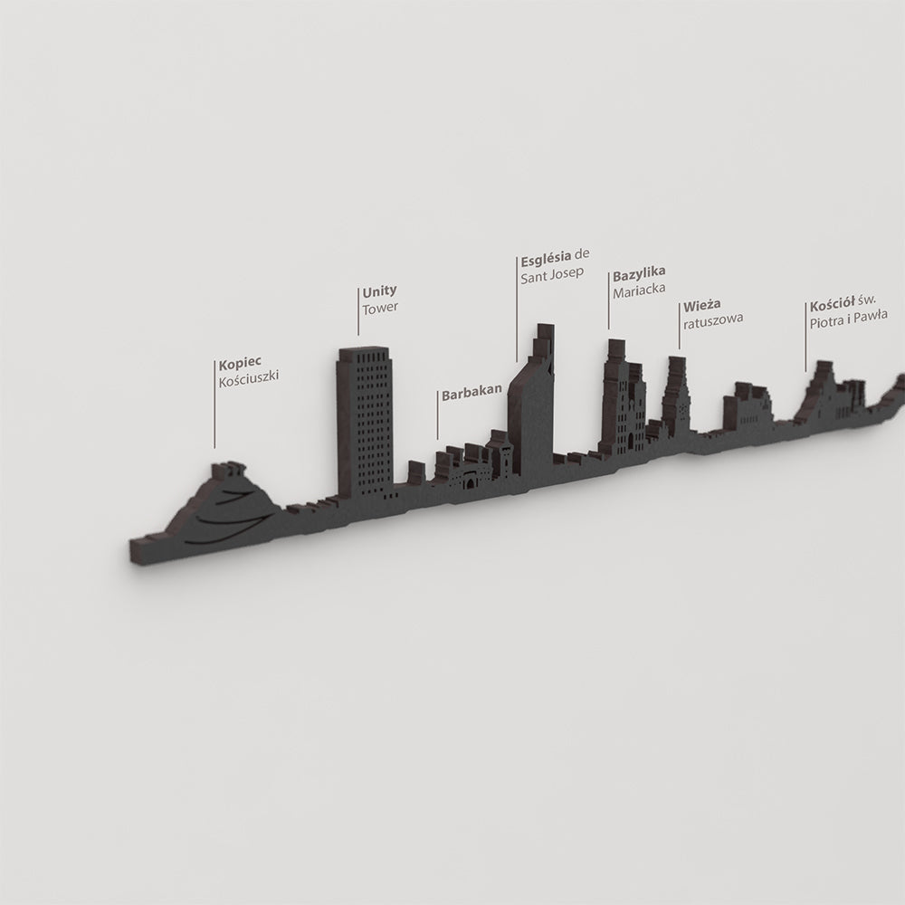 Skyline Cracovia – detalle de Barbakan en madera negra.