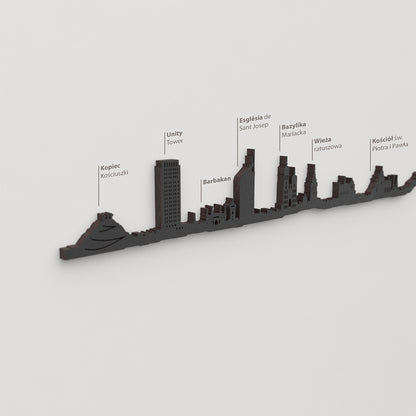 Skyline Cracovia – detalle de Barbakan en madera negra.