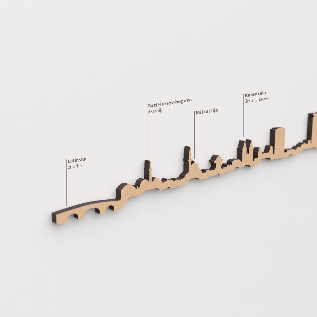 Skyline Sarajevo – detalle de Baščaršija en madera marrón.
