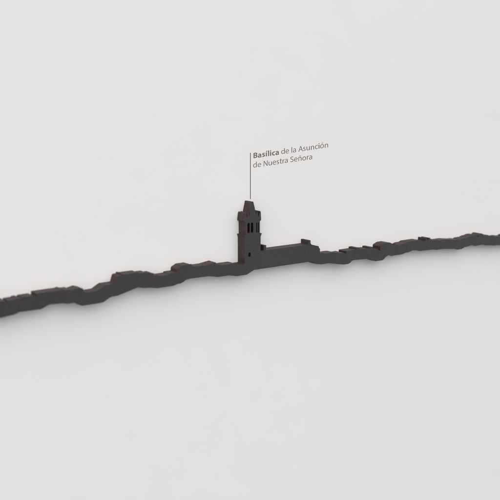 Detalle de la Basílica de la Asunción de Nuestra Señora en la silueta de madera de Colmenar Viejo.