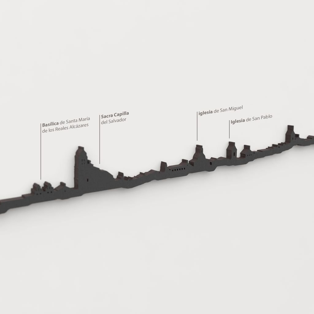 Detalle de la Basílica de Santa María de los Reales Alcázares en la silueta de madera del skyline de Úbeda.