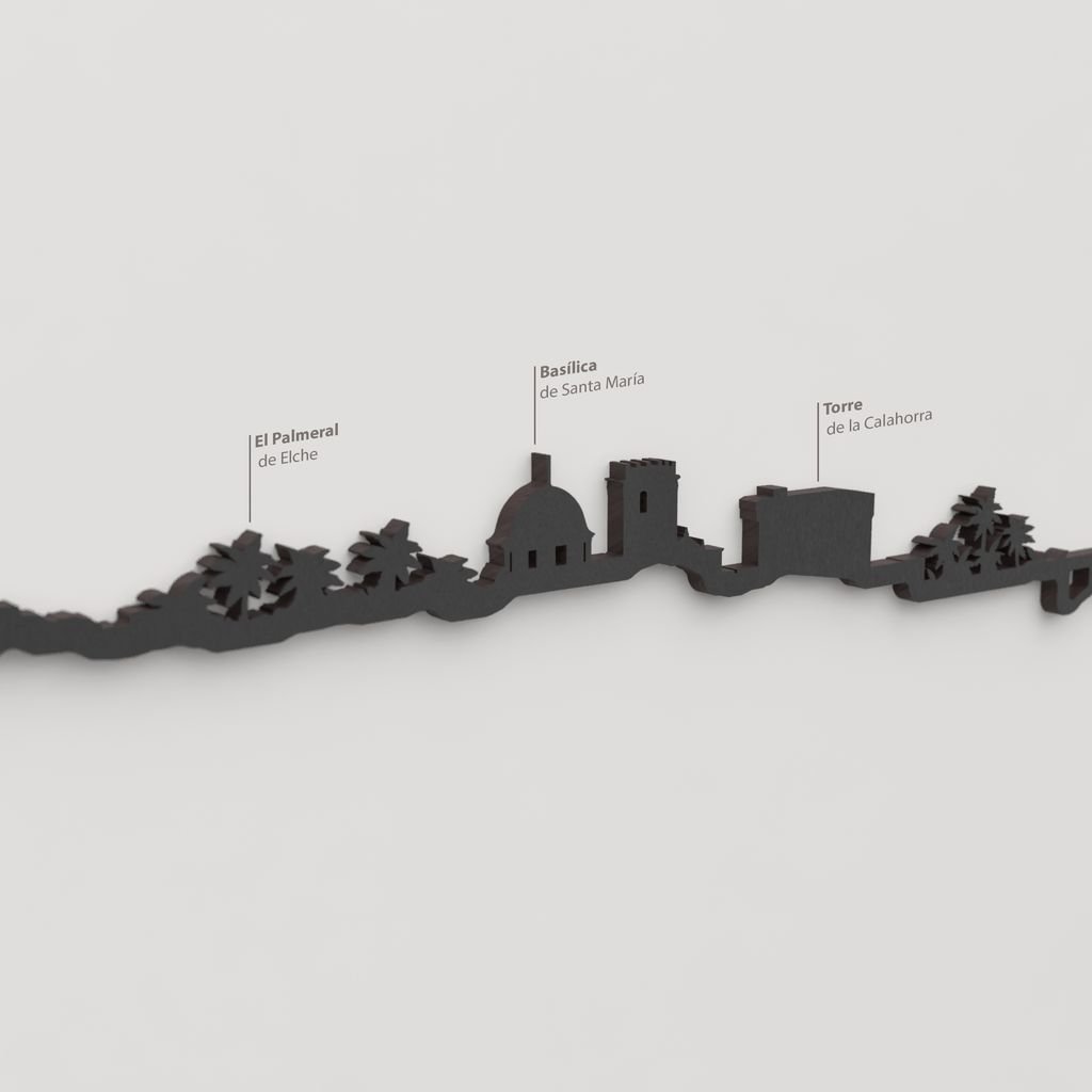 Skyline Elche – detalle de la Basilica de Santa Maria en madera negra.