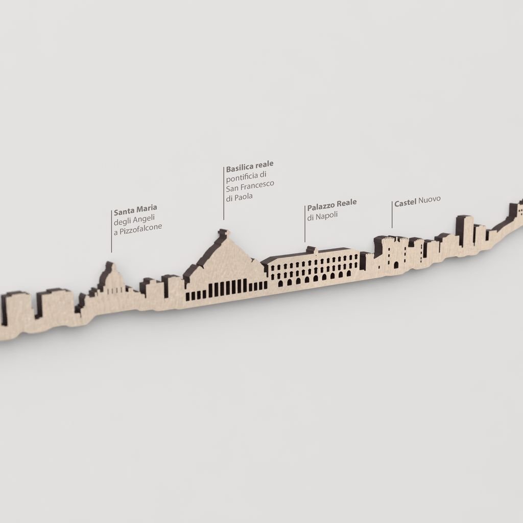 Skyline Nápoles – primer plano de Basílica Reale Pontificia San Francesco di Paola en madera natural.