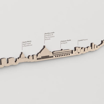 Skyline Nápoles – primer plano de Basílica Reale Pontificia San Francesco di Paola en madera natural.