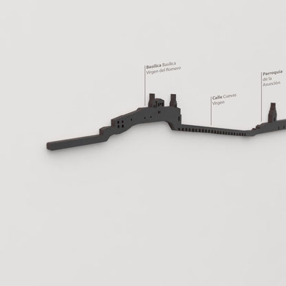 Detalle de la Basílica Virgen del Romero en la silueta de madera del skyline de Cascante.