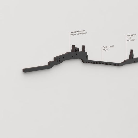 Detalle de la Basílica Virgen del Romero en la silueta de madera del skyline de Cascante.