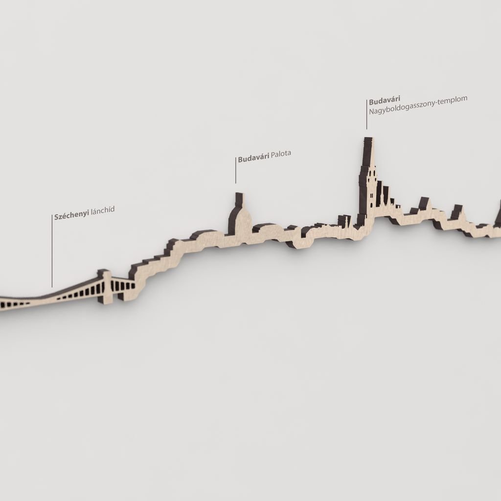 Skyline Budapest – primer plano del Budavári Palota en madera natural.
