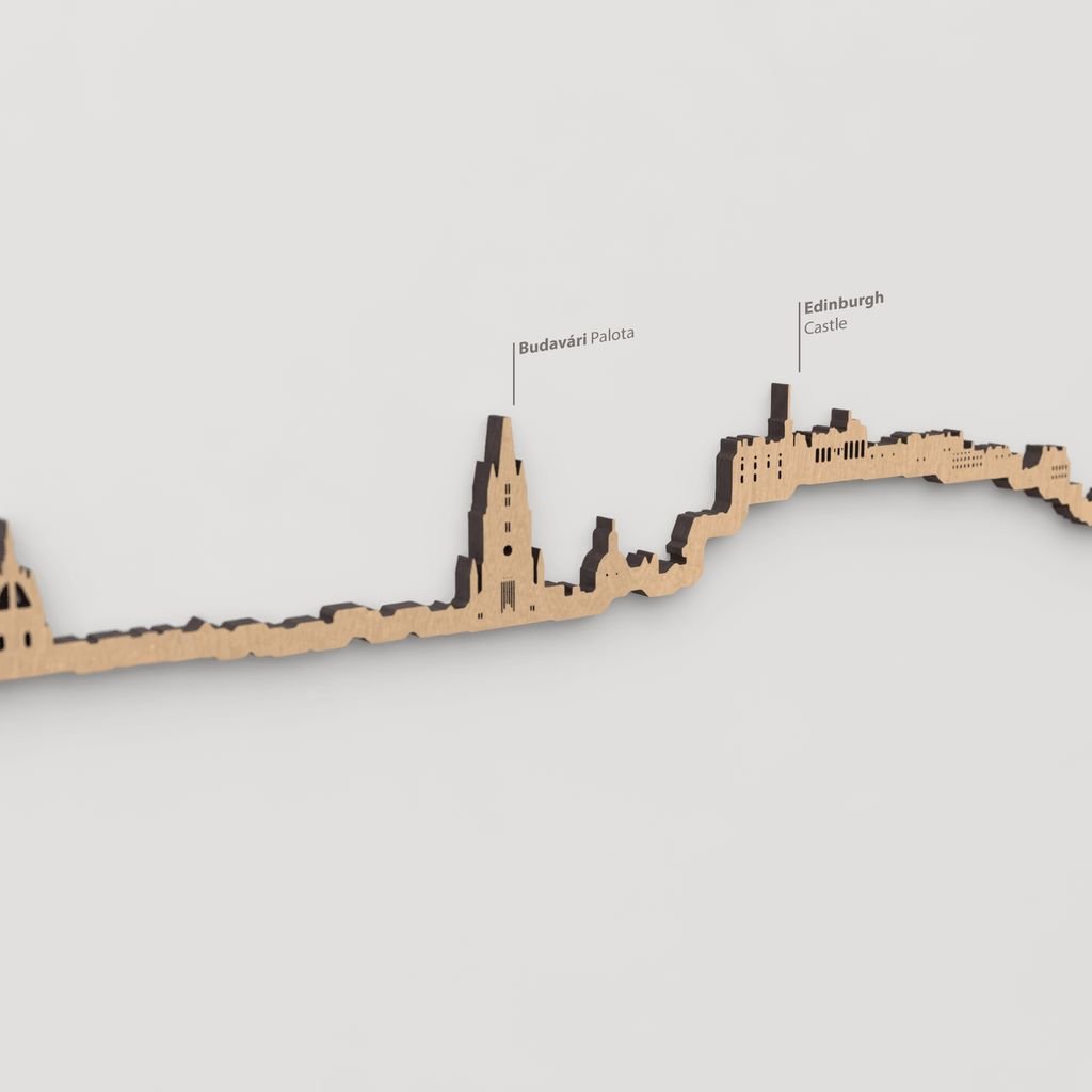 Skyline Edimburgo – detalle del Budavári Palota en madera marrón.
