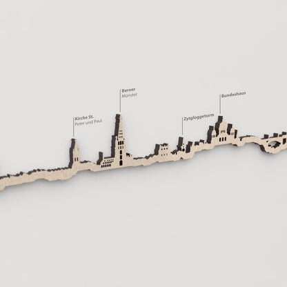 Primer plano del Bundeshaus en la silueta de madera de Berna.