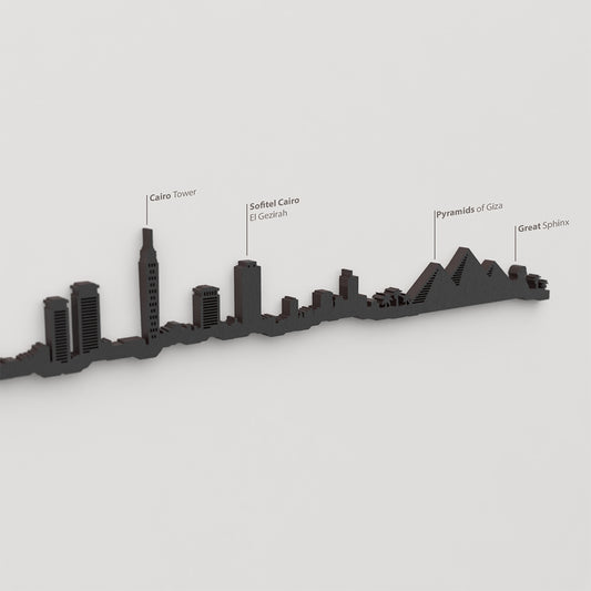Skyline Egipto – detalle de Cairo Tower en madera negra.