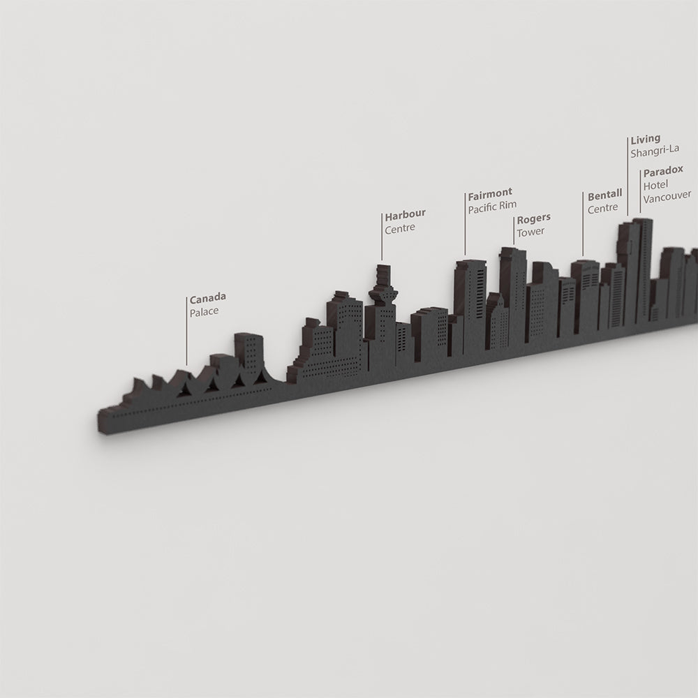 Skyline Vancouver – detalle de Canada Place en madera negra.
