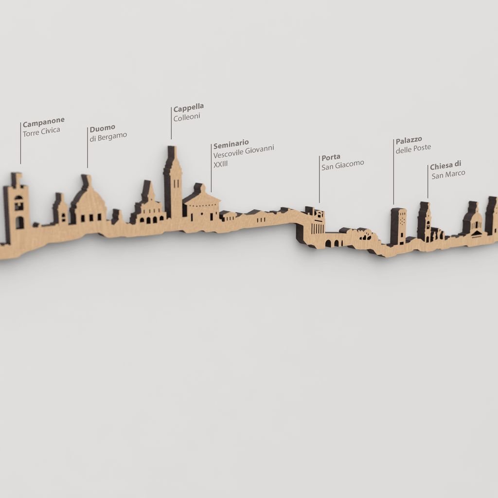 Skyline Bergamo – detalle de la Cappella Colleoni en madera marrón.