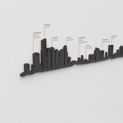 Detalle de la Casa Rosada en la silueta de madera del skyline de Buenos Aires.