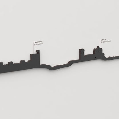 Skyline Banos de la Encina – detalle del Castillo de Burgalimar en madera negra.