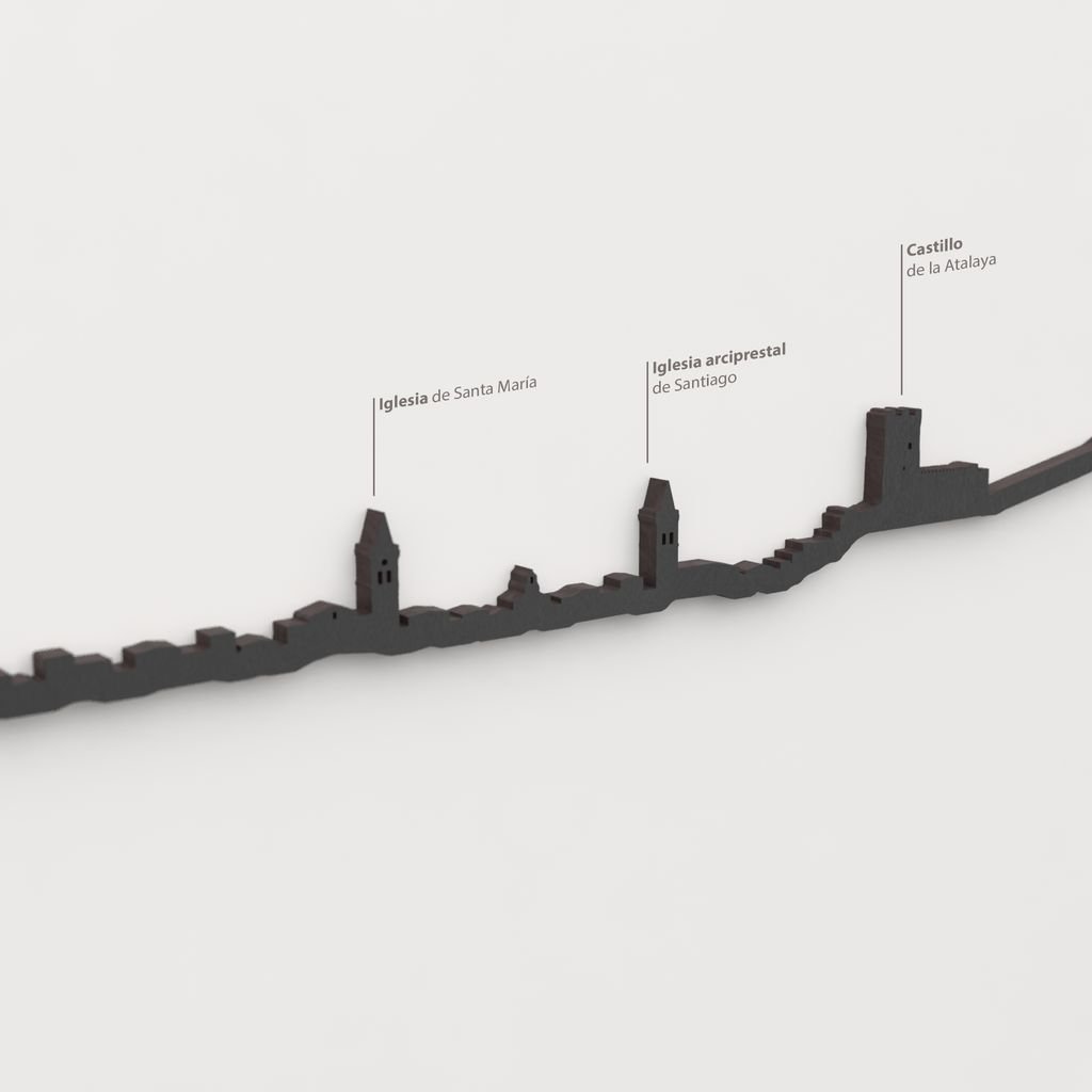 Detalle del Castillo de la Atalaya en la silueta de madera del skyline de Villena.