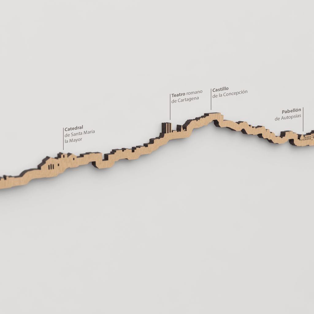 Skyline Cartagena – detalle del Castillo de la Concepcion en madera marrón.
