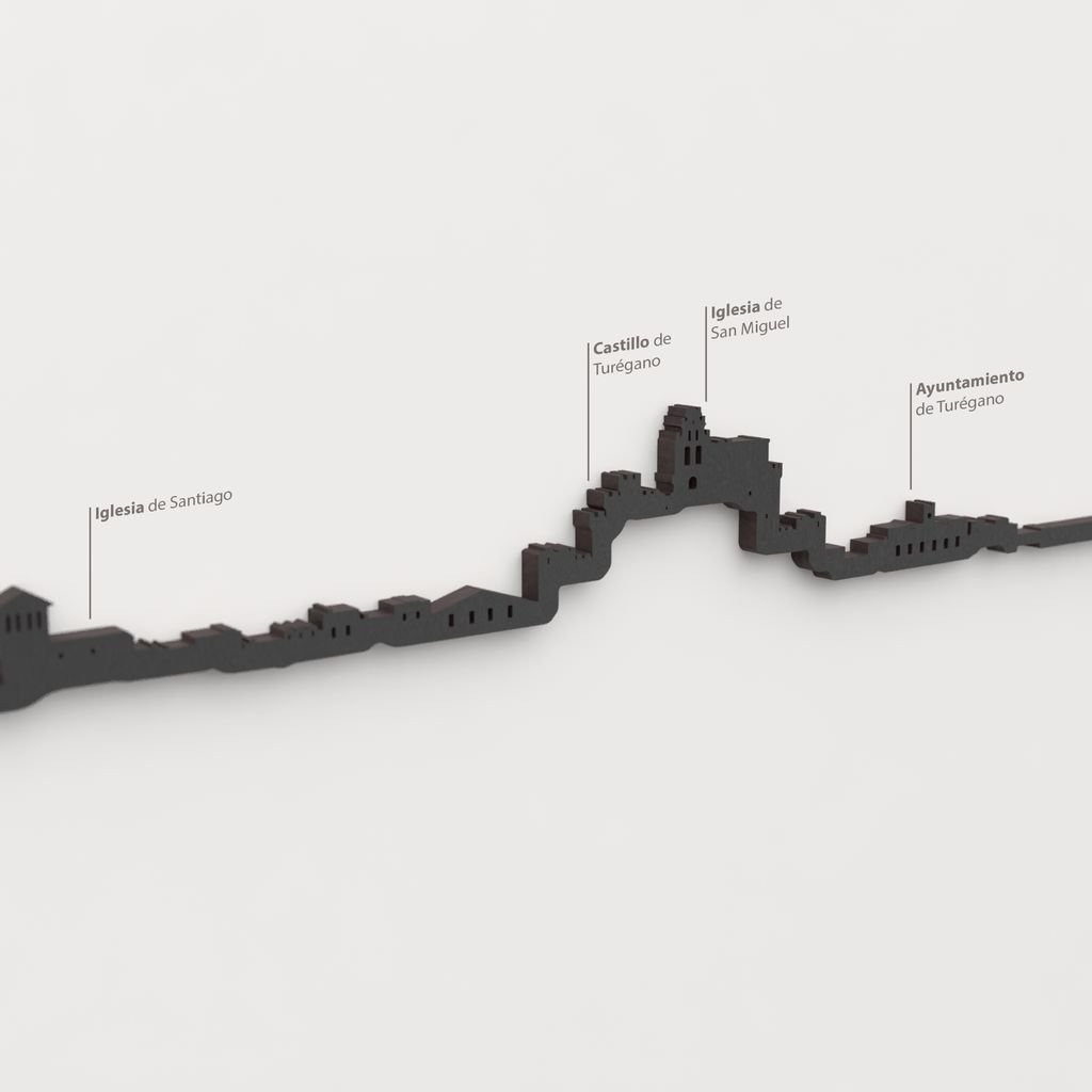Detalle del Castillo de Turégano en la silueta de madera del skyline de Turégano.