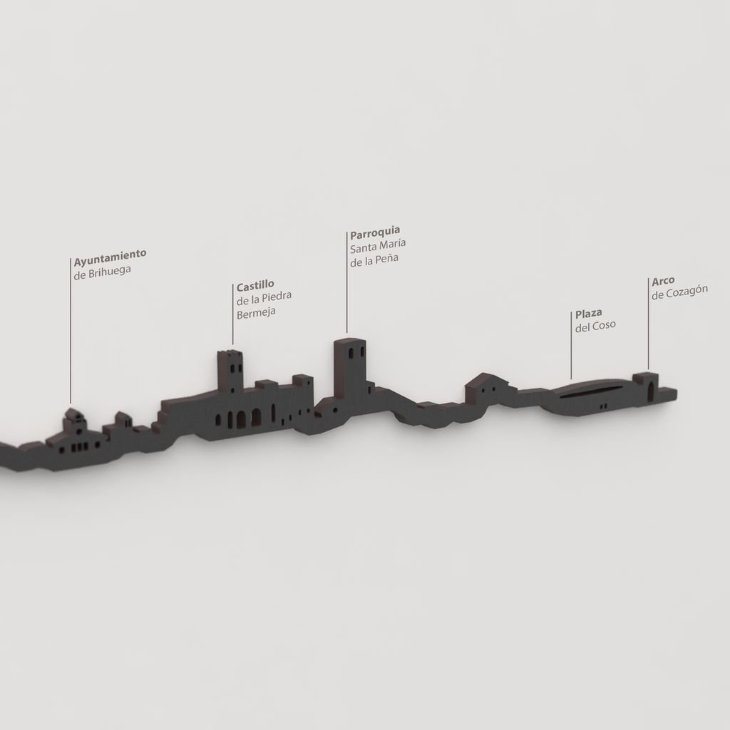 Detalle del Castillo de la Piedra Bermeja en la silueta de madera del skyline de Brihuega.