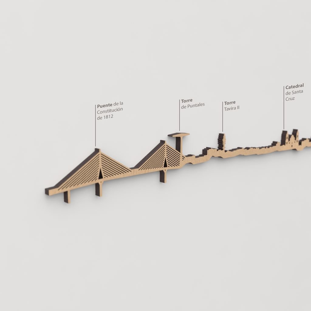 Vista detallada de la Catedral de Santa Cruz en el skyline de Cádiz color marrón.