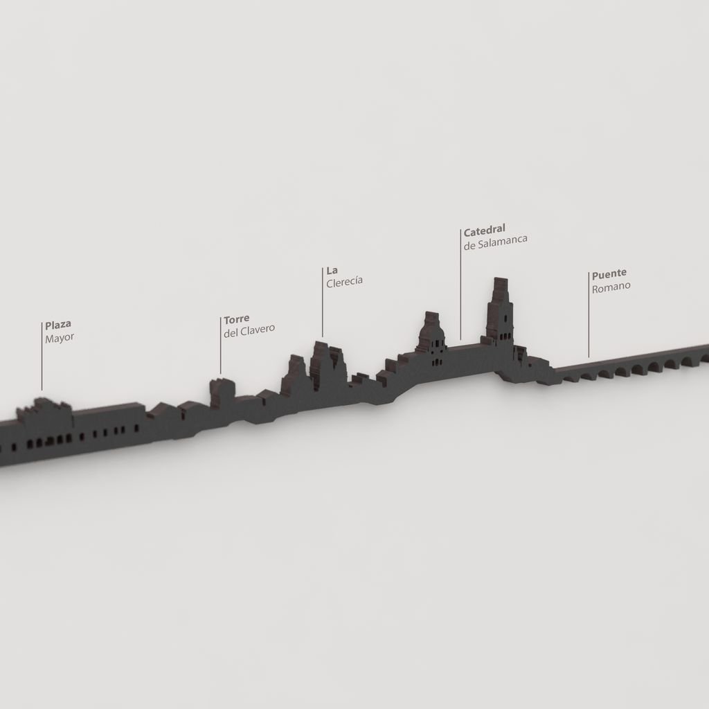 Detalle de la Catedral de Salamanca en la silueta de madera del skyline de la ciudad.