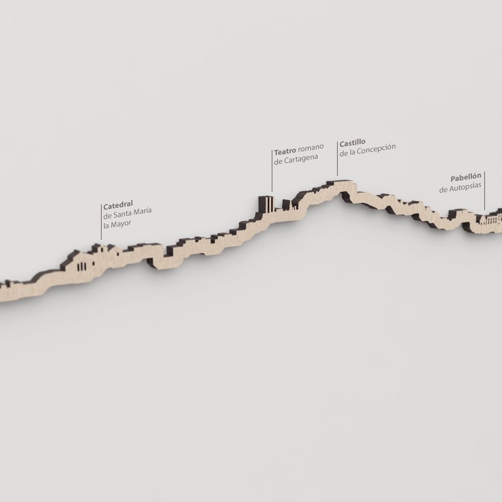 Skyline Cartagena – primer plano de la Catedral de Santa Maria la Mayor en madera natural.