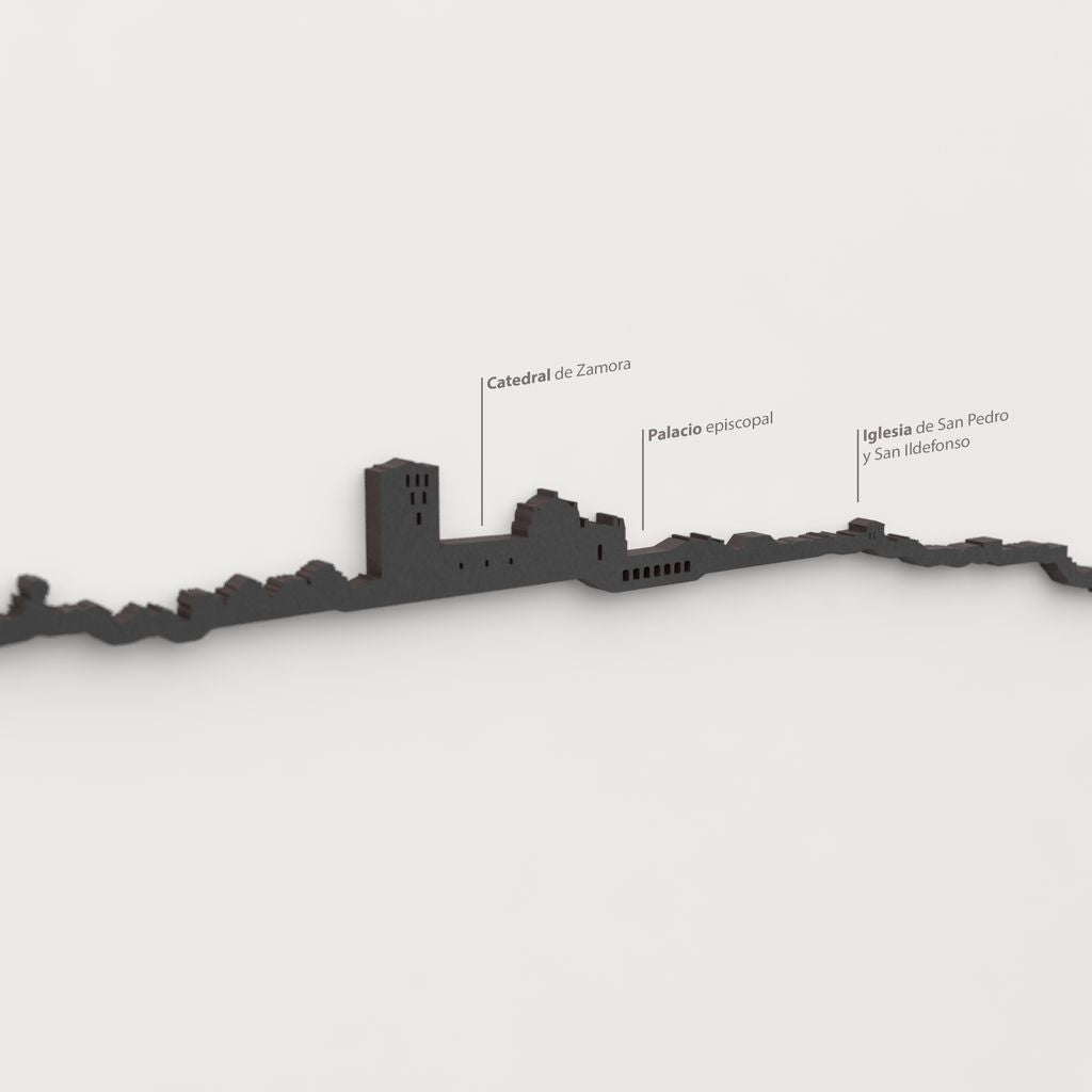 Detalle de la Catedral de Zamora en la silueta de madera del skyline de Zamora.