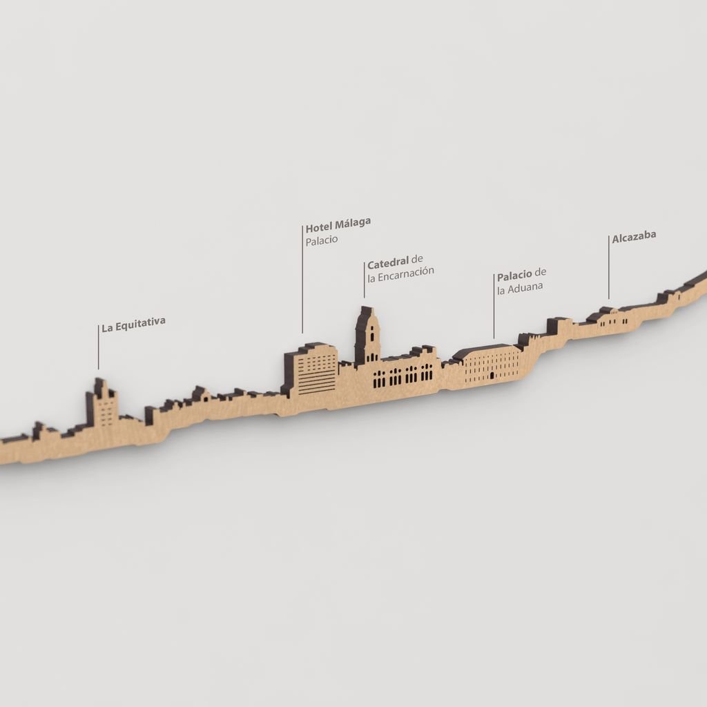 Skyline Málaga – detalle de la Catedral de la Encarnación en madera marrón.