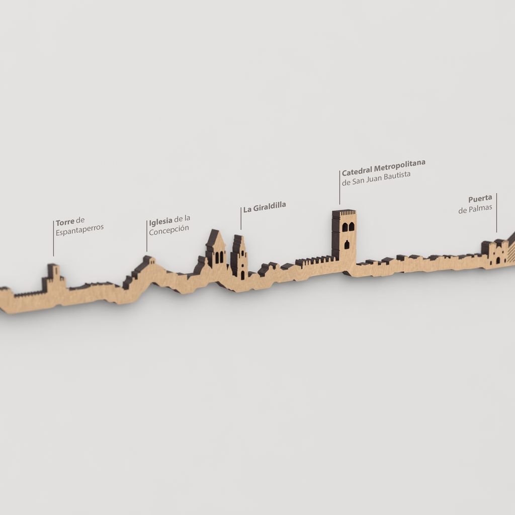 Skyline Badajoz – detalle de la Catedral Metropolitana de San Juan Bautista en madera marrón.