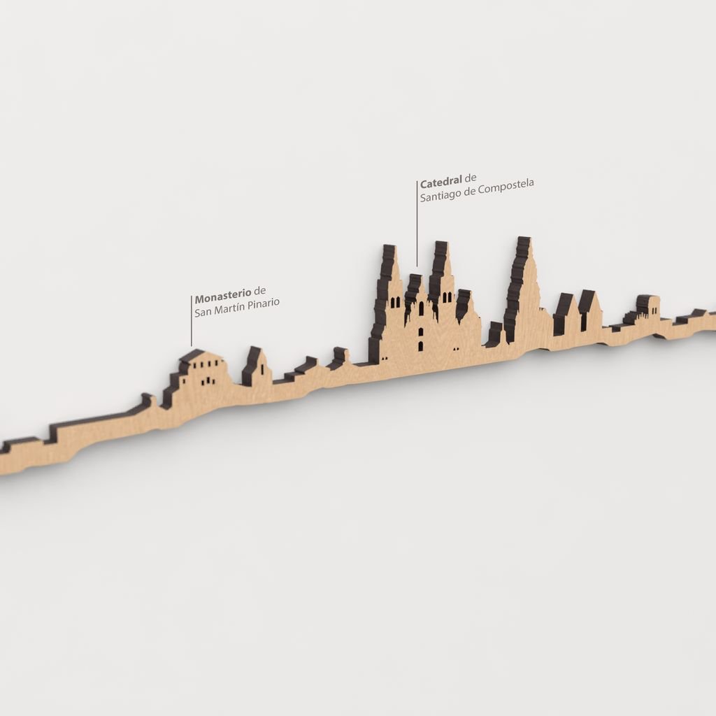 Skyline Santiago de Compostela – detalle de la Catedral en madera marrón.