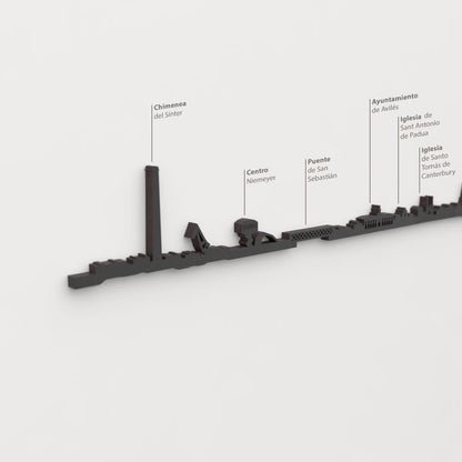 Detalle del Centro Niemeyer en la silueta de madera del skyline de Avilés.