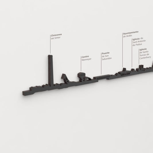 Detalle del Centro Niemeyer en la silueta de madera del skyline de Avilés.
