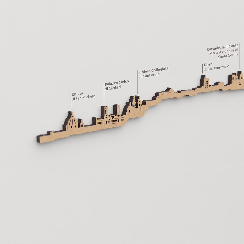 Skyline Cagliari – detalle de Chiesa Collegiata di Sant’Anna en madera marrón.