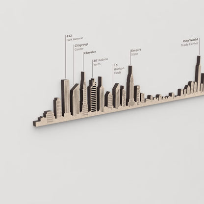 Skyline New York – primer plano del Chrysler en madera natural.