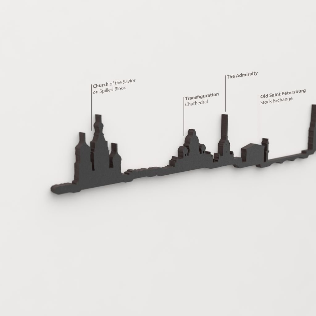 Detalle de la Church of the Savior on Spilled Blood en la silueta de madera del skyline de Saint Petersburg.