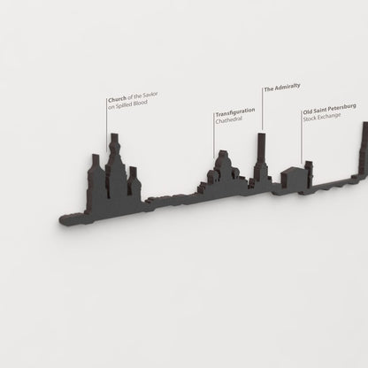 Detalle de la Church of the Savior on Spilled Blood en la silueta de madera del skyline de Saint Petersburg.